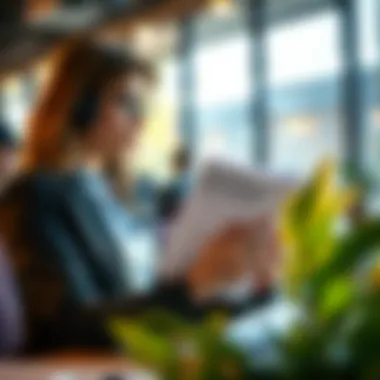 A professional reviewing a reimbursement policy handbook