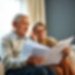 An elderly couple reviewing their financial documents together