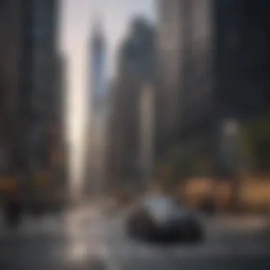 Financial Hub of New York City City street with financial district in the background