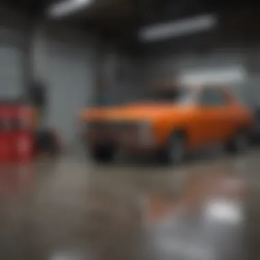 Vehicle parked in a well-maintained garage